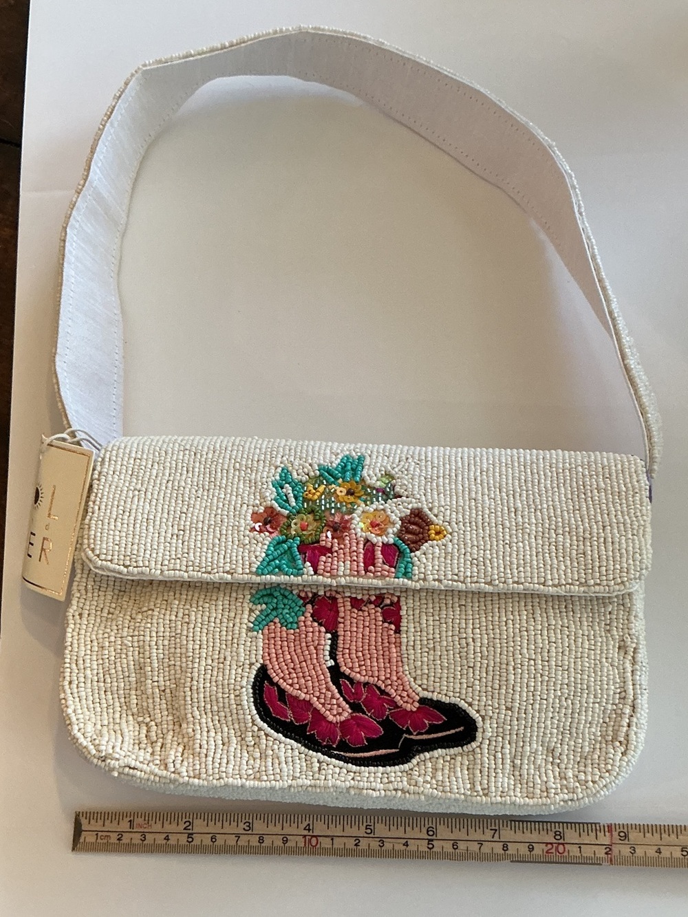 * White Beaded Floral Cowgirl Boot Bag
